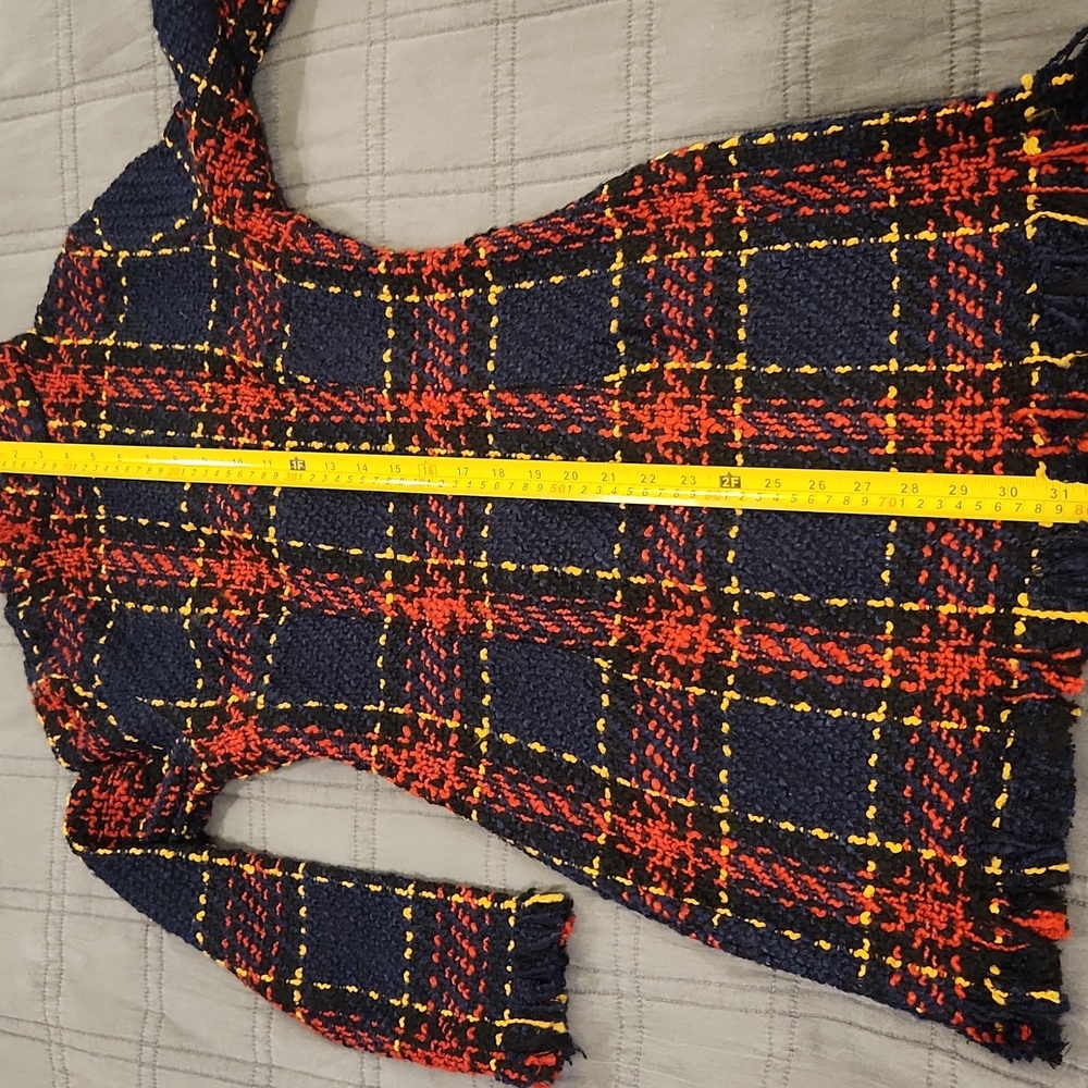 CBR Long Sleeve Plaid Dress - Red, Black, Blue And Yellow With Fringe Hem Sz S! - Picture 12 of 13